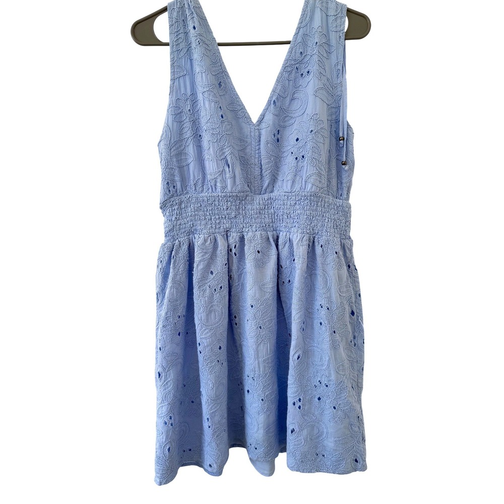 100% Cotton Dear John Eyelet Size L Blue Smocked Coastal Cowgirl Mini Dress